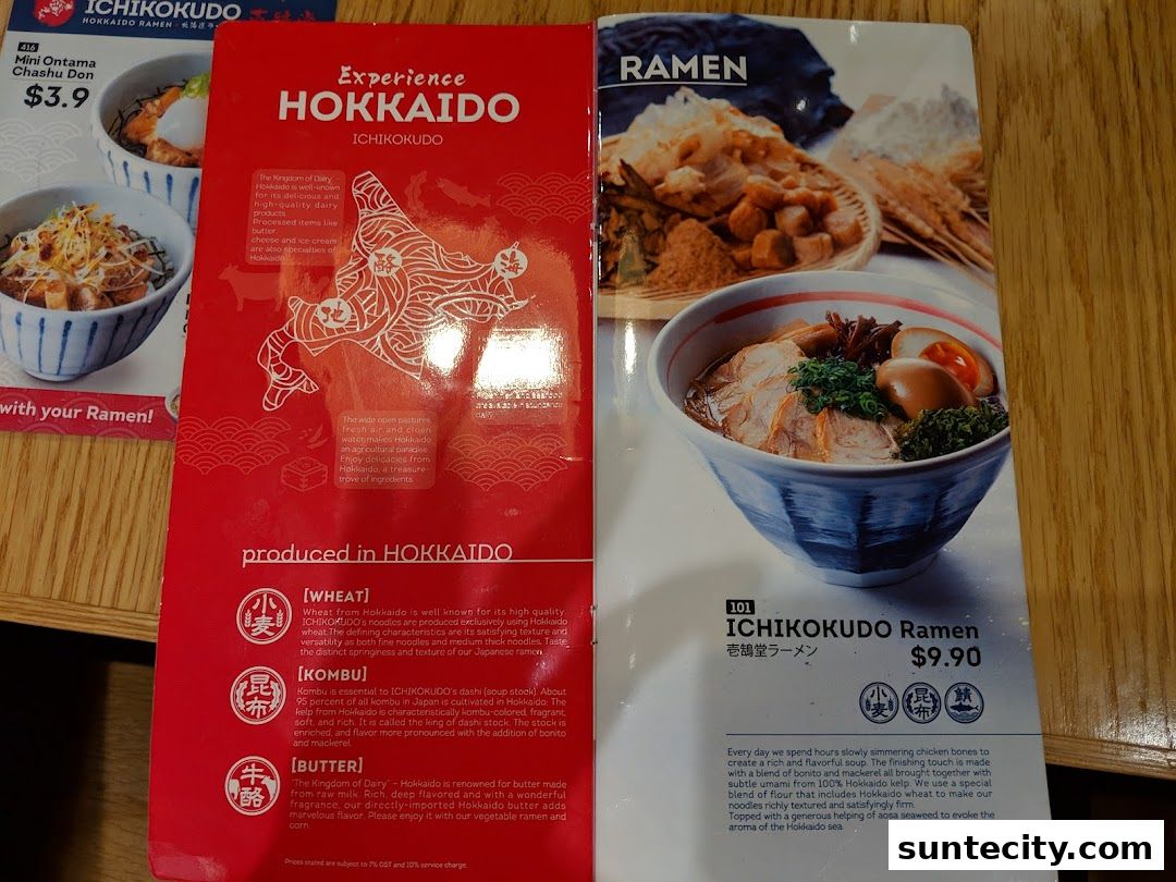 Menu page for Ichikokudo Hokkaido Ramen