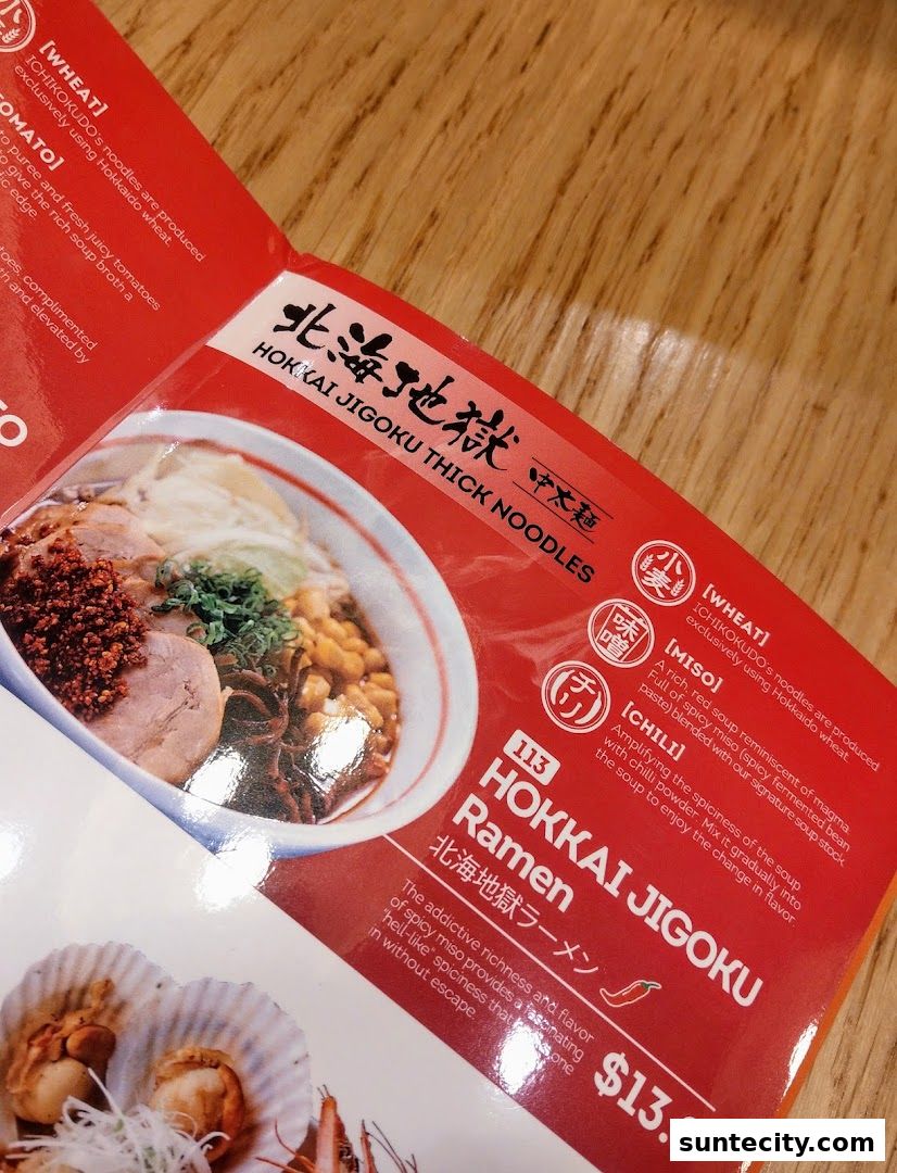 Menu page for Ichikokudo Hokkaido Ramen