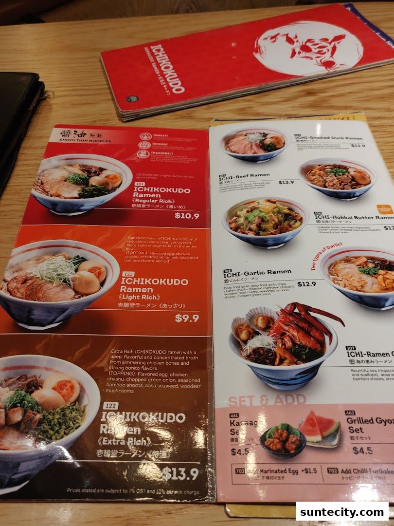 Menu page for Ichikokudo Hokkaido Ramen