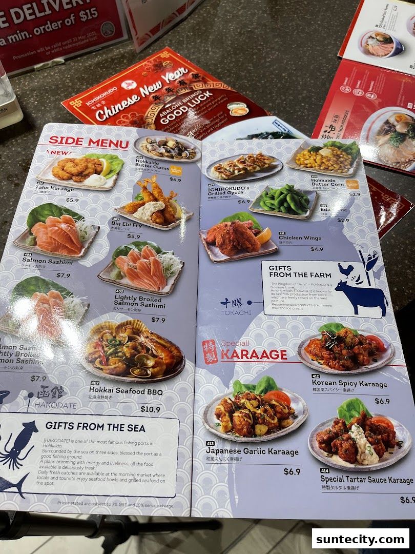 Menu page for Ichikokudo Hokkaido Ramen