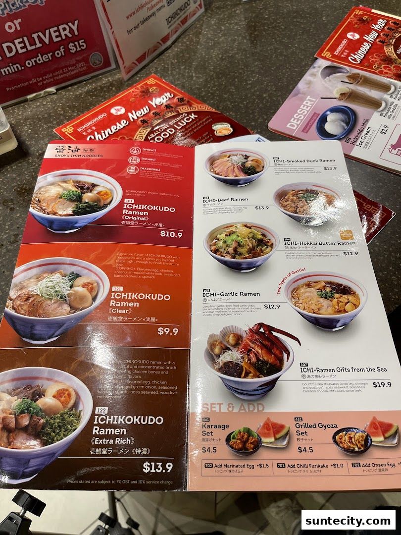Menu page for Ichikokudo Hokkaido Ramen