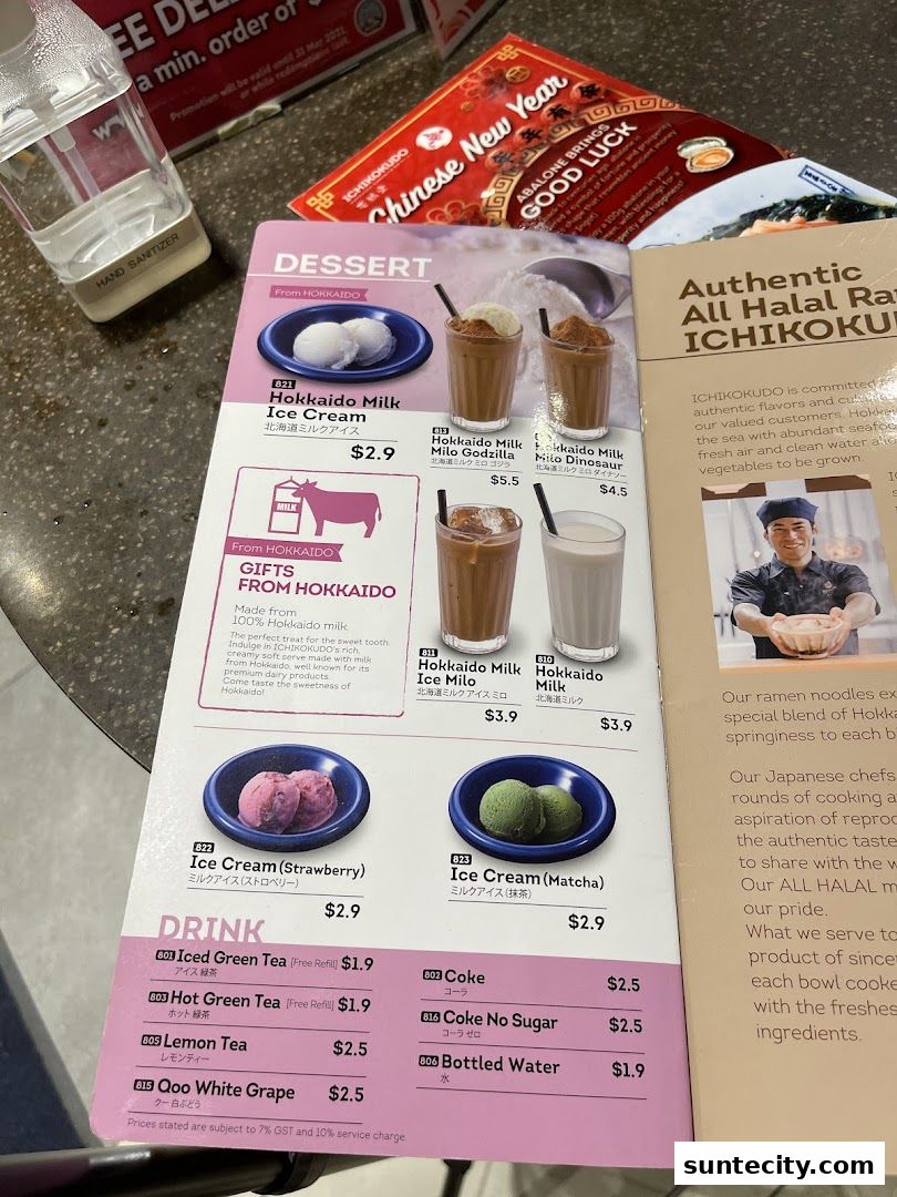 Menu page for Ichikokudo Hokkaido Ramen
