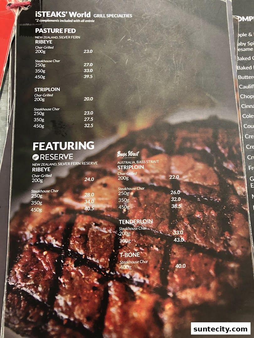 Menu page for iSTEAKS  Suntec City