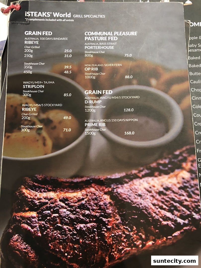 Menu page for iSTEAKS  Suntec City