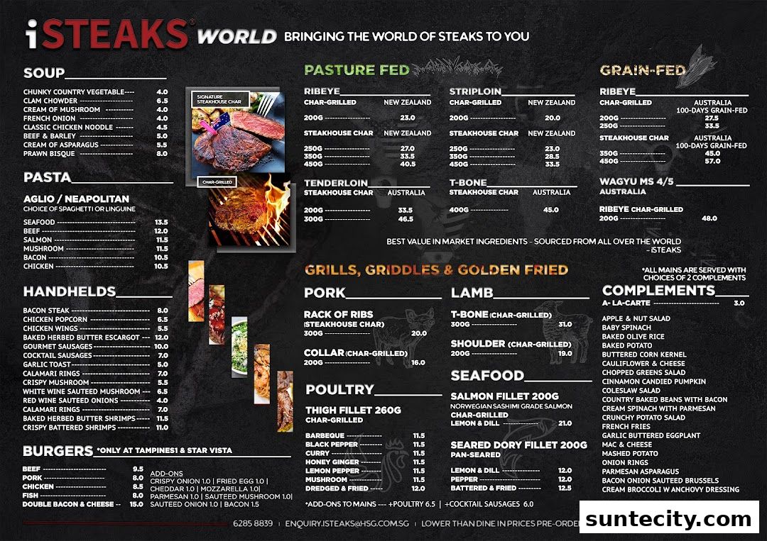 Menu page for iSTEAKS  Suntec City