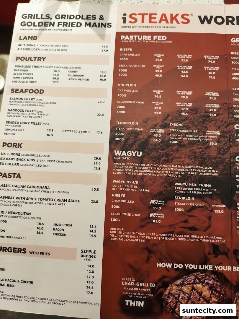 Menu page for iSTEAKS  Suntec City