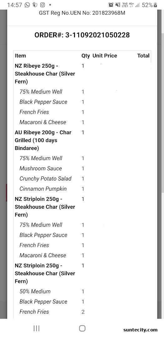 Menu page for iSTEAKS  Suntec City