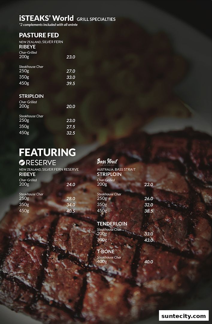 Menu page for iSTEAKS  Suntec City