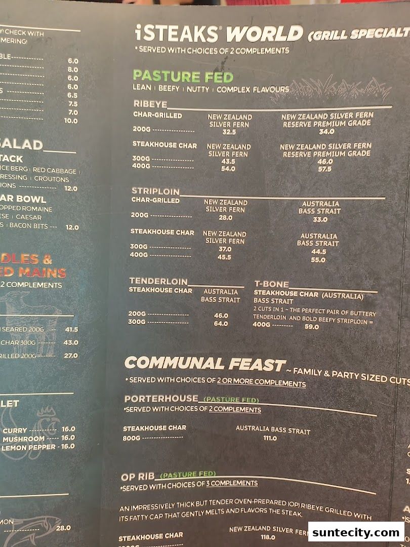 Menu page for iSTEAKS  Suntec City