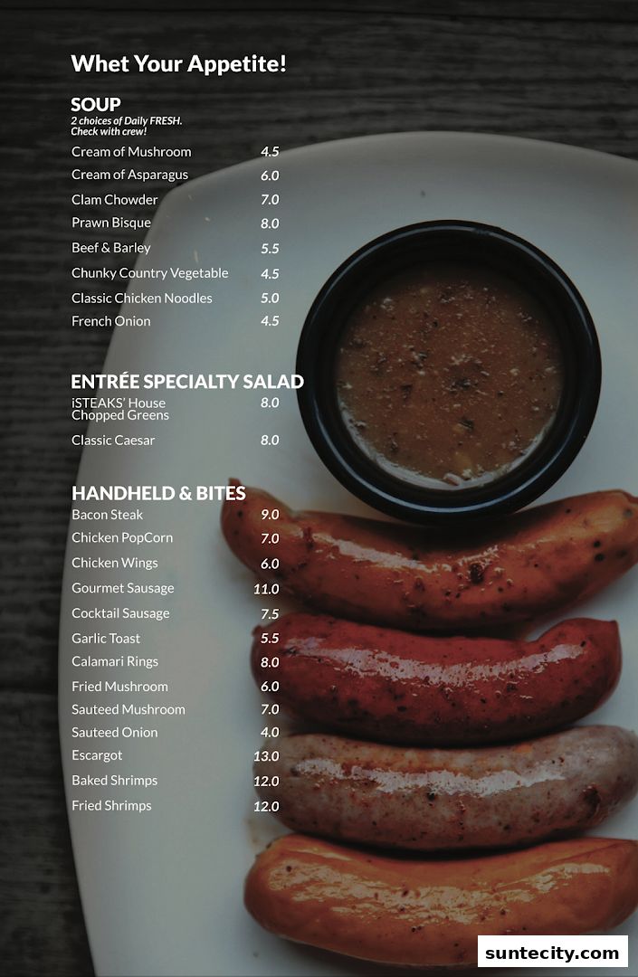 Menu page for iSTEAKS  Suntec City