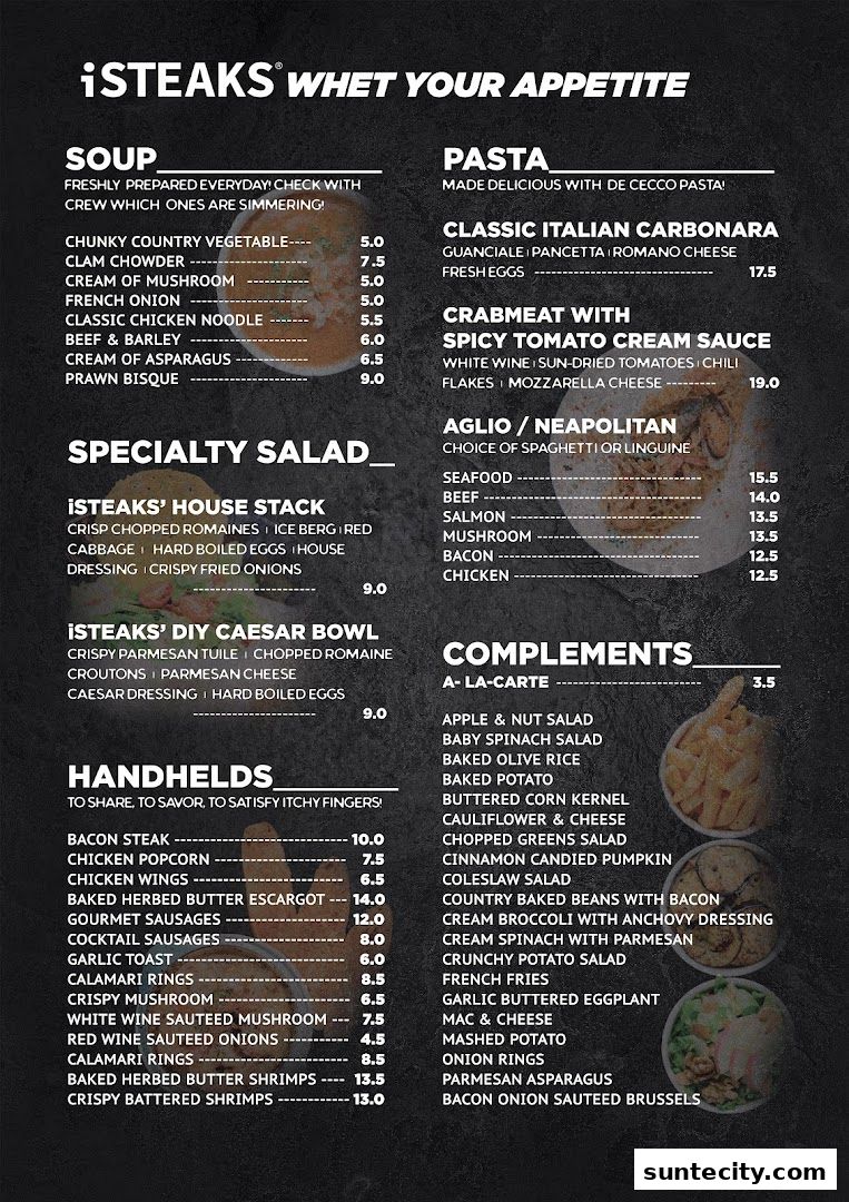 Menu page for iSTEAKS  Suntec City