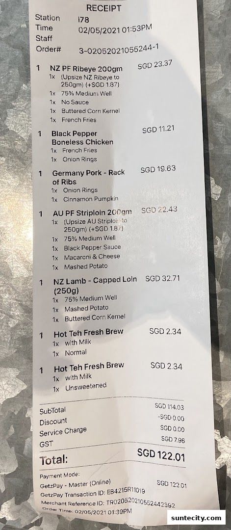 Menu page for iSTEAKS  Suntec City