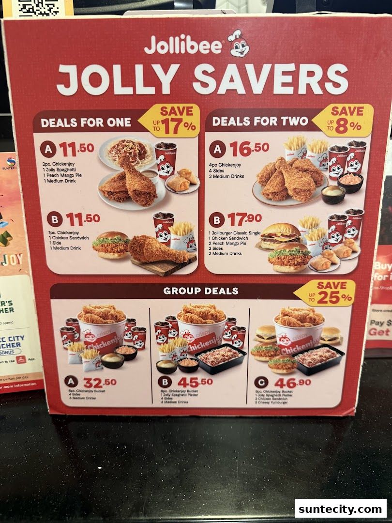 Menu page for Jollibee Suntec City