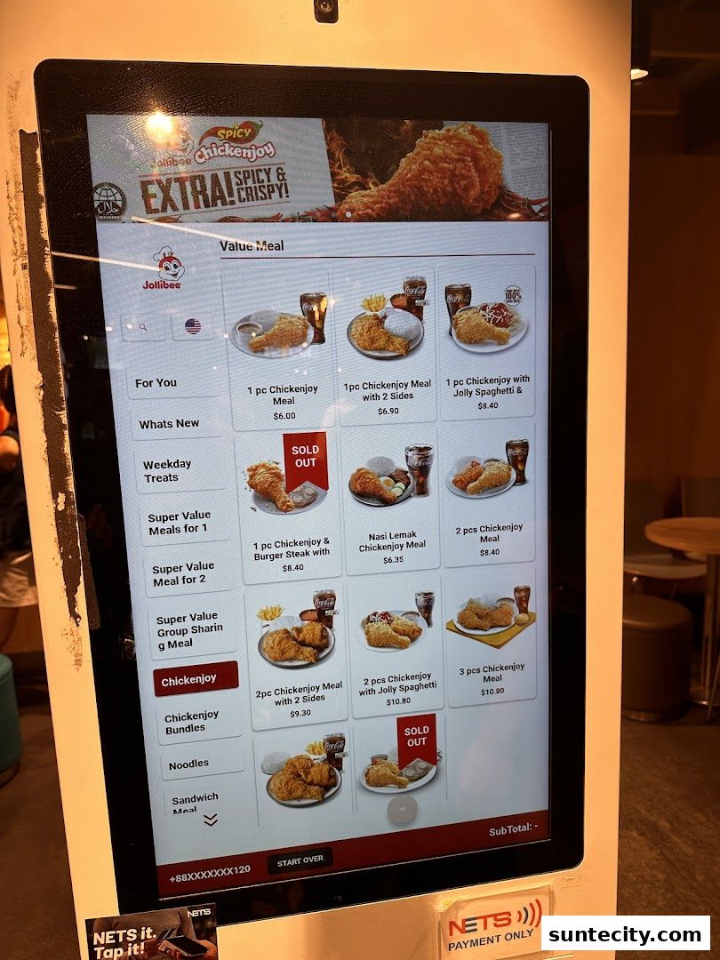 Menu page for Jollibee Suntec City