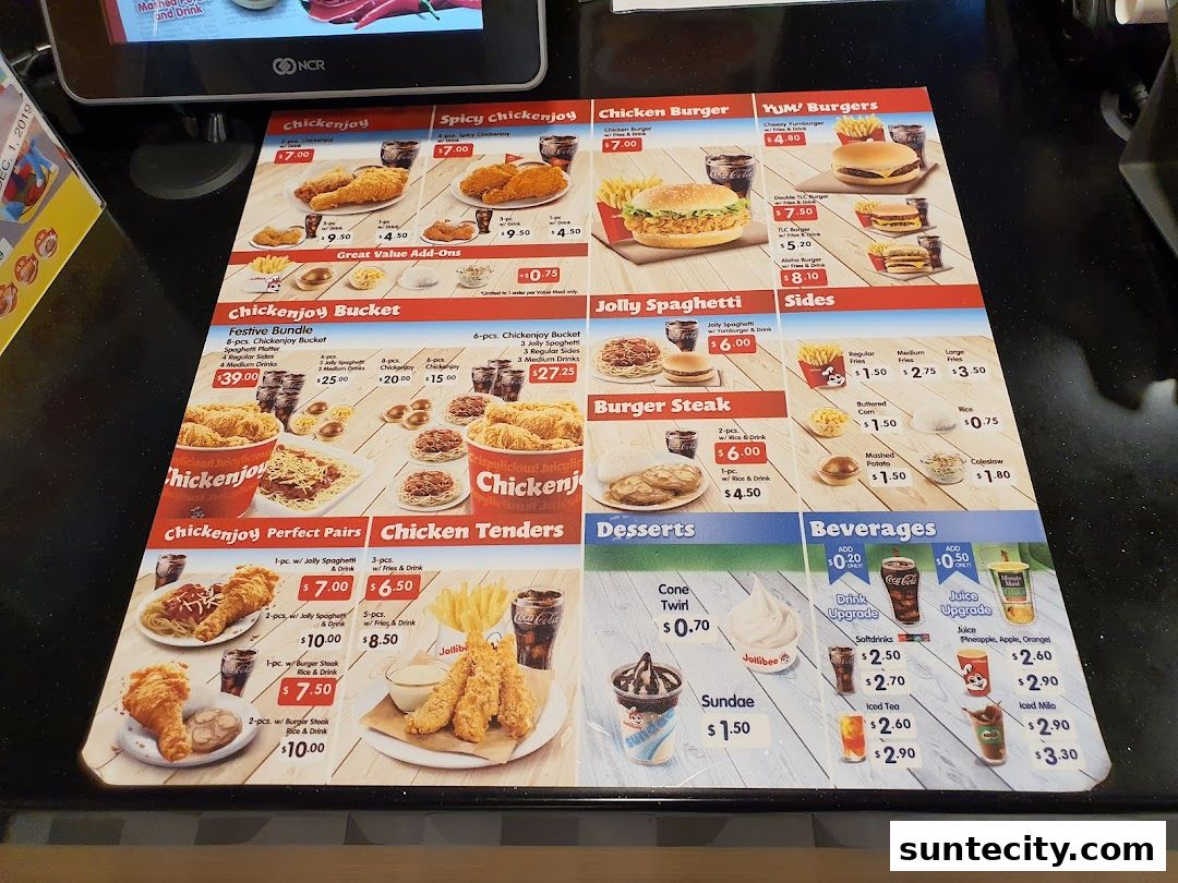 Menu page for Jollibee Suntec City