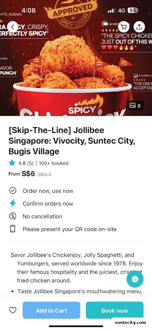 A bucket of Jollibee's signature spicy fried chicken with small flags.