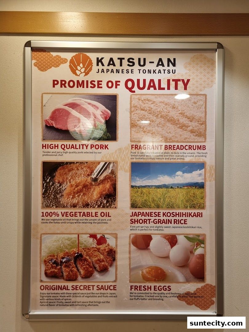 A poster detailing the quality ingredients used at Katsu-an Japanese Tonkatsu.