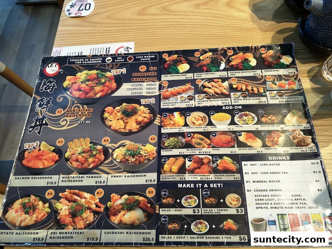 Menu page for Kei Kaisendon Suntec City