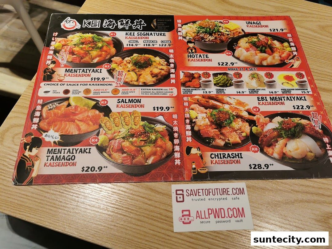 Menu page for Kei Kaisendon Suntec City