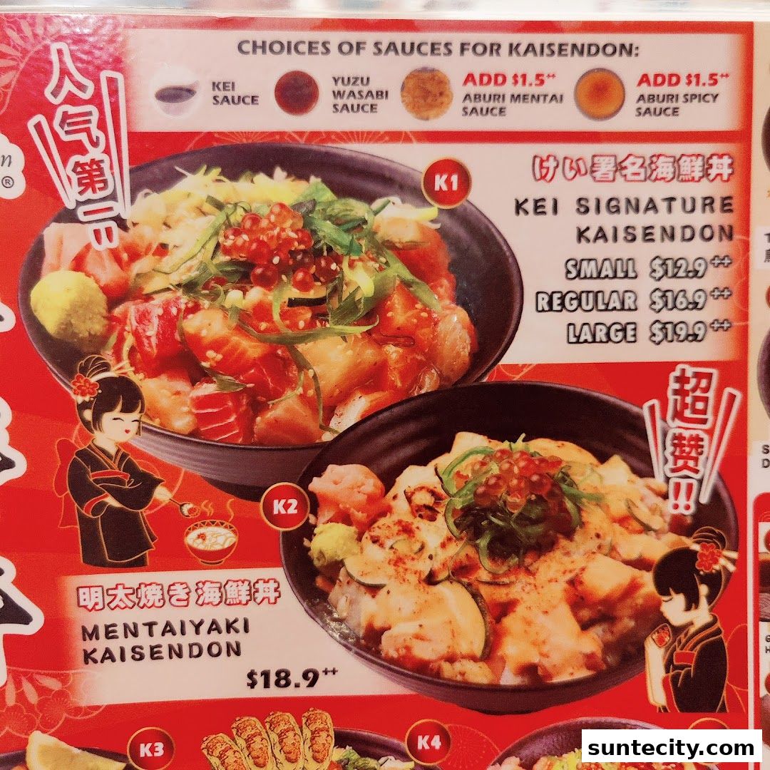 Menu page for Kei Kaisendon Suntec City