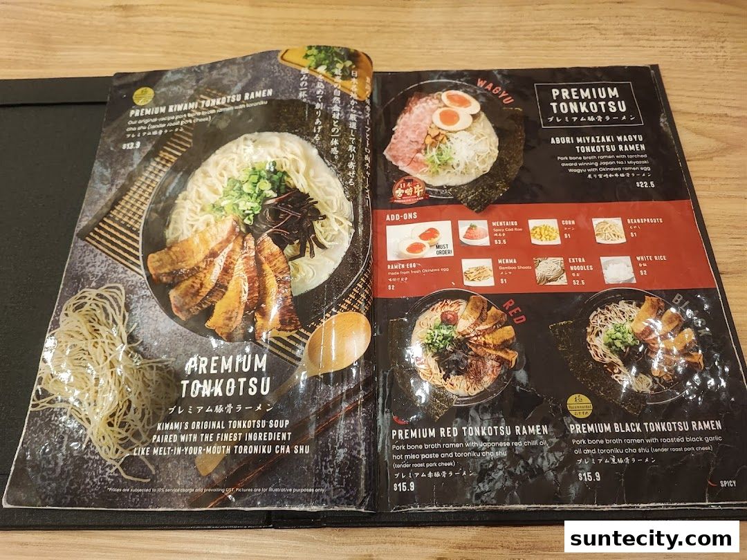 Menu page for Kiwami Ramen  Gyoza Bar Suntec City
