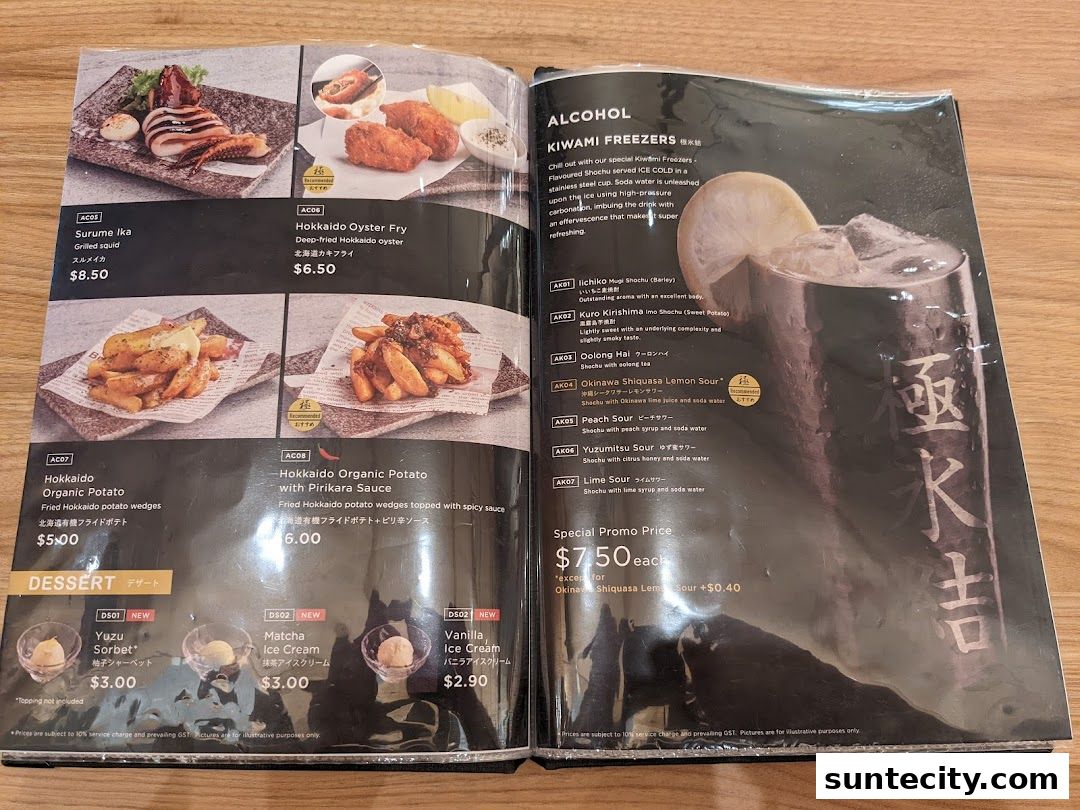 Menu page for Kiwami Ramen  Gyoza Bar Suntec City