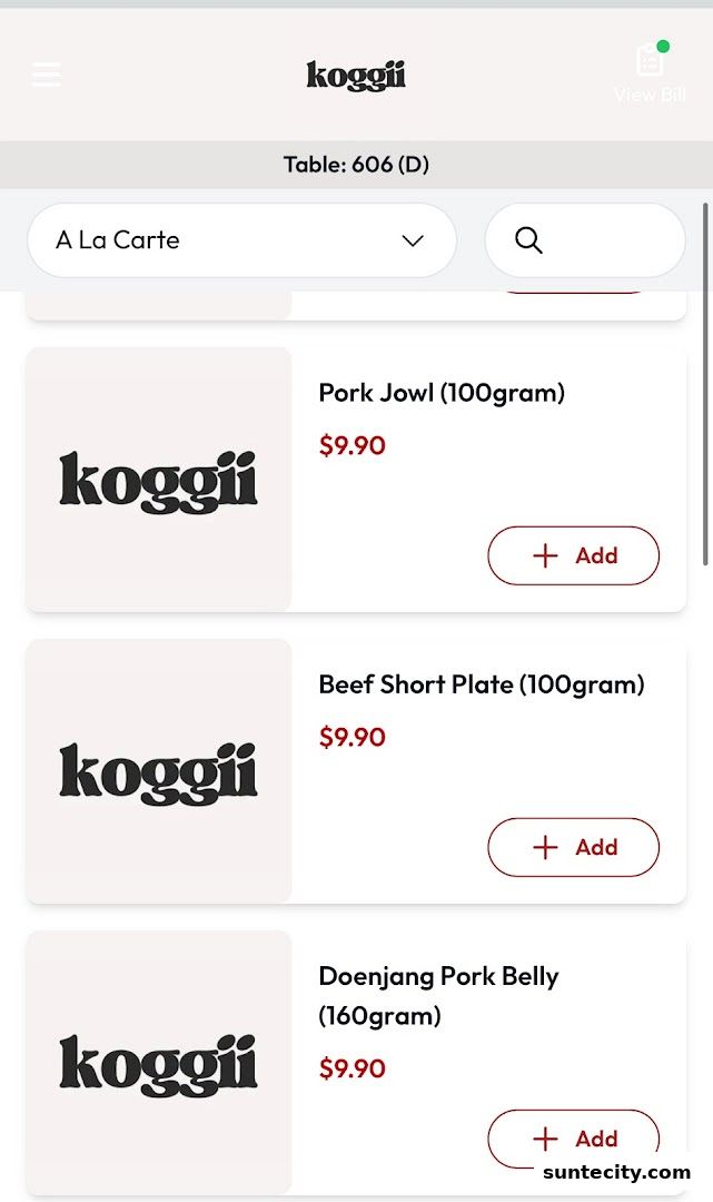 Menu page for Koggii