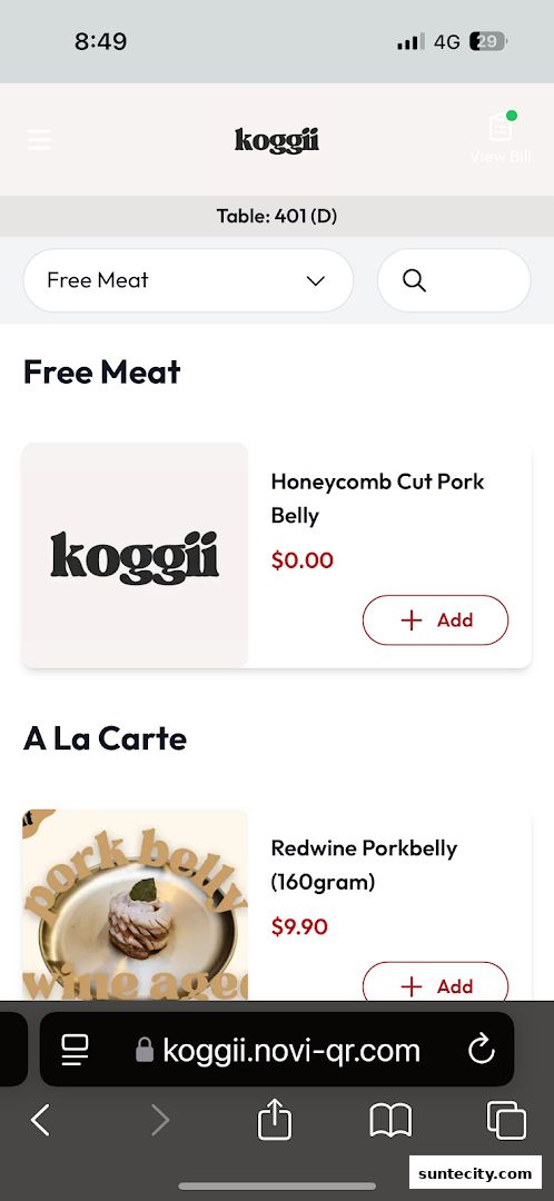Menu page for Koggii