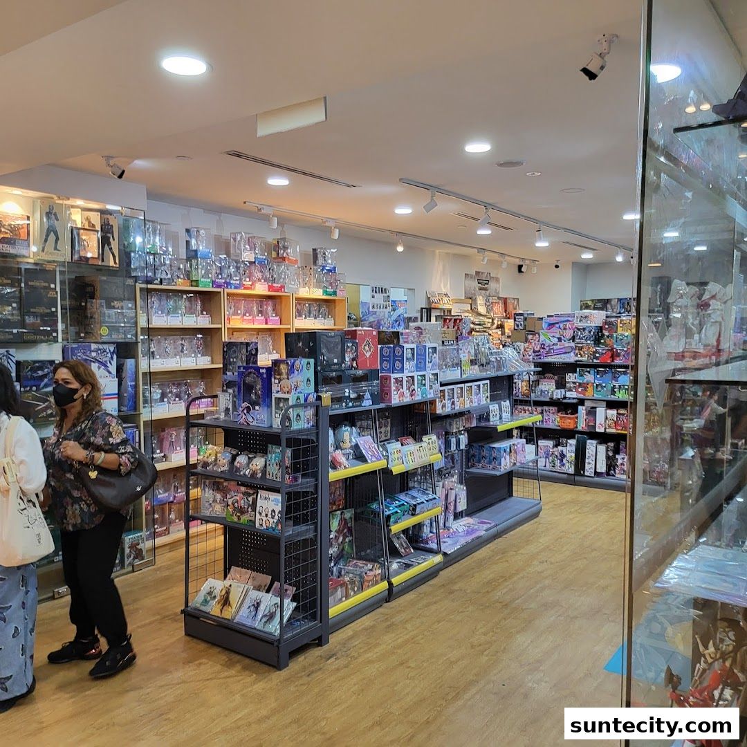 Interior view of a retail store filled with shelves of anime figures and collectibles.