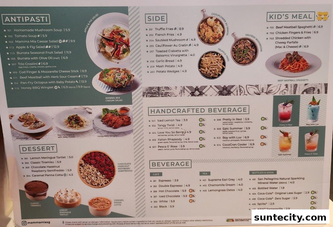 Menu page for Mamma Mia Trattoria E Caffè Suntec City