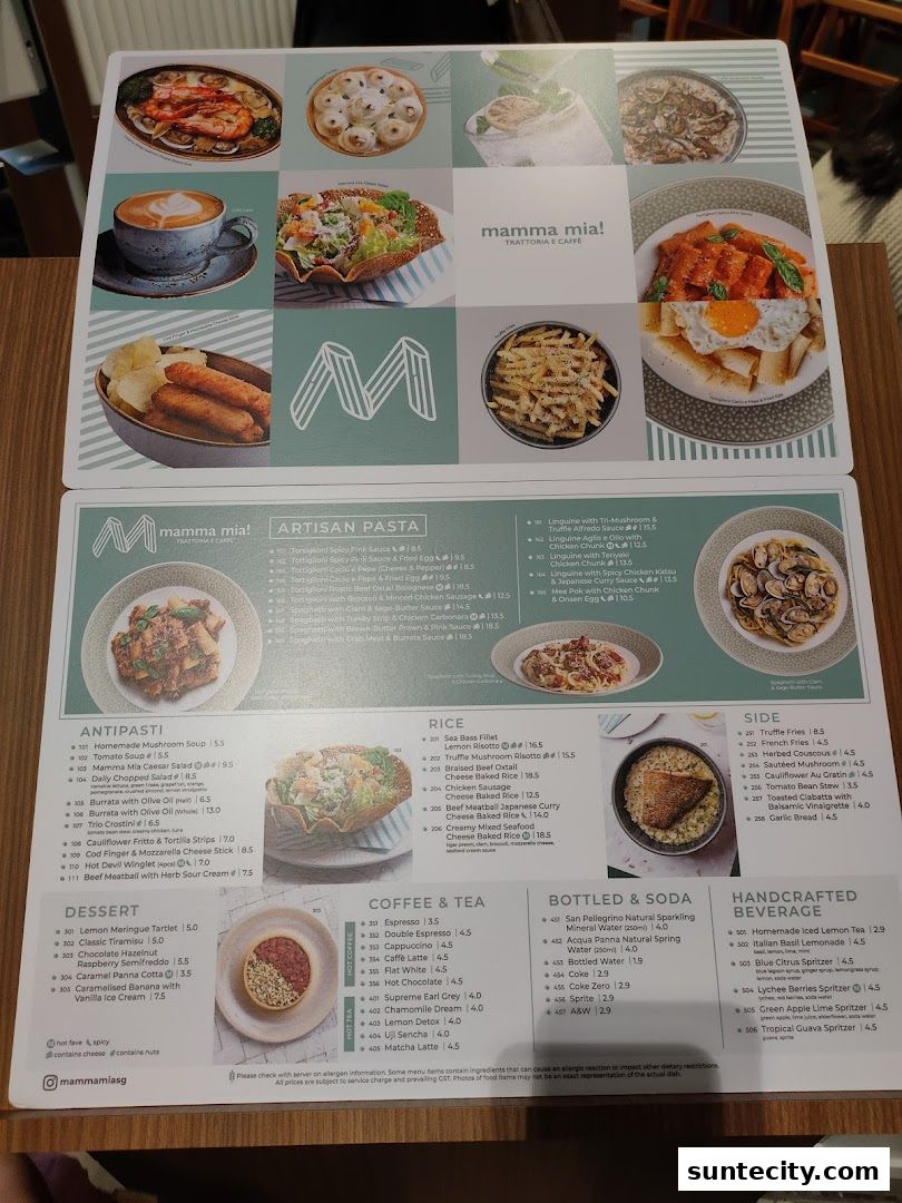 Menu page for Mamma Mia Trattoria E Caffè Suntec City