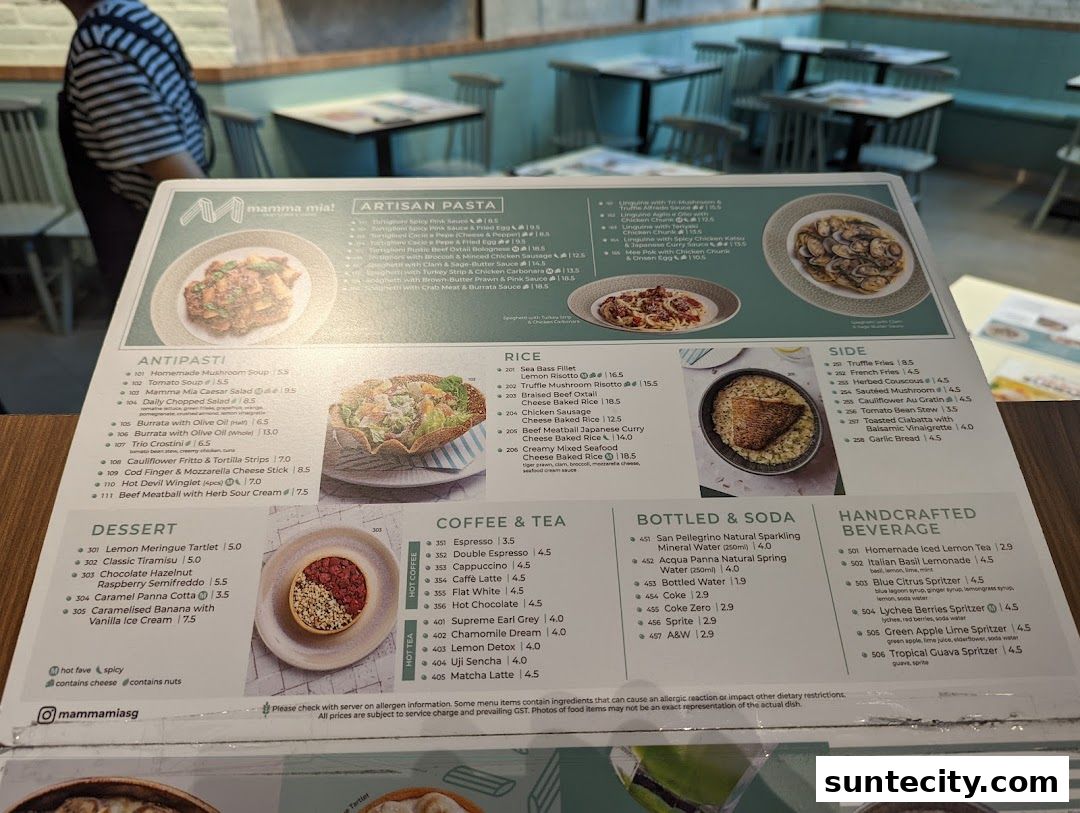 Menu page for Mamma Mia Trattoria E Caffè Suntec City