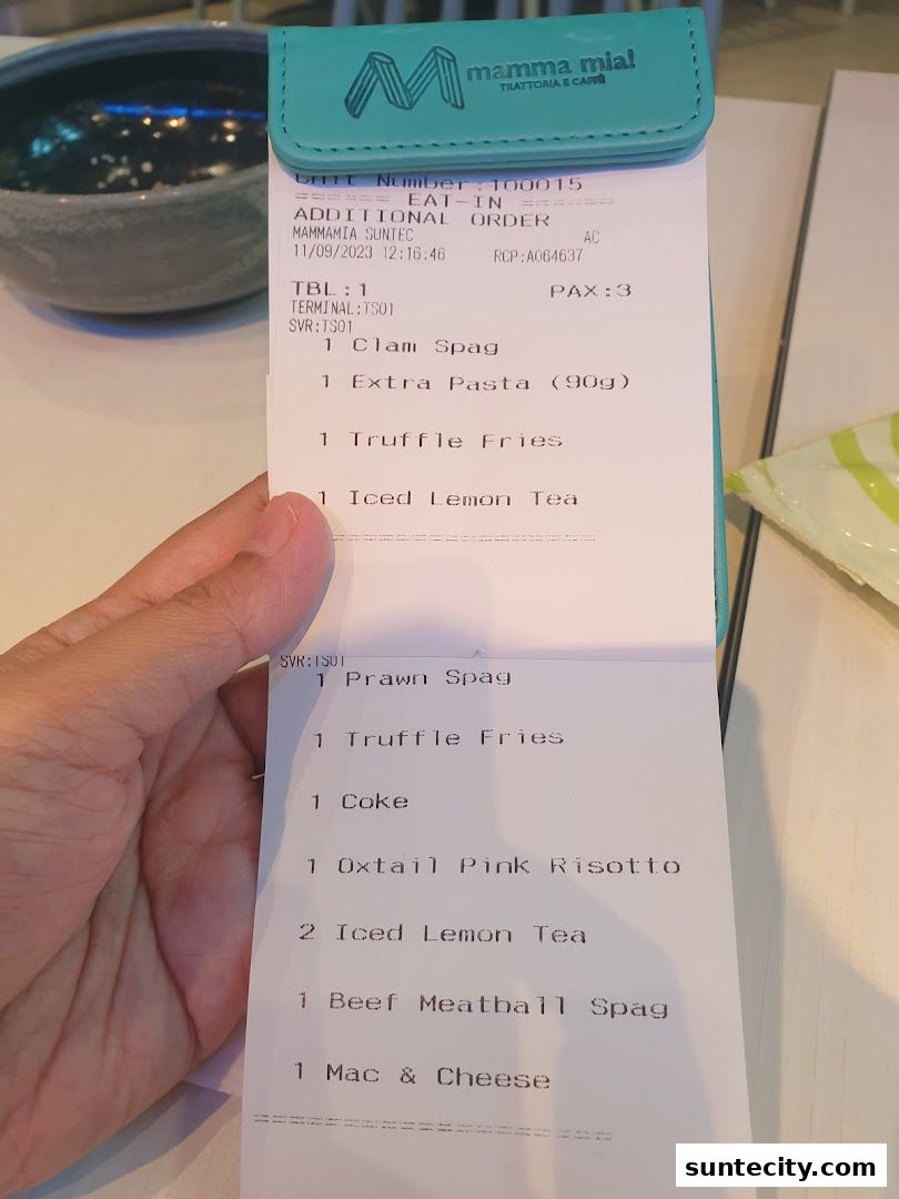 Menu page for Mamma Mia Trattoria E Caffè Suntec City