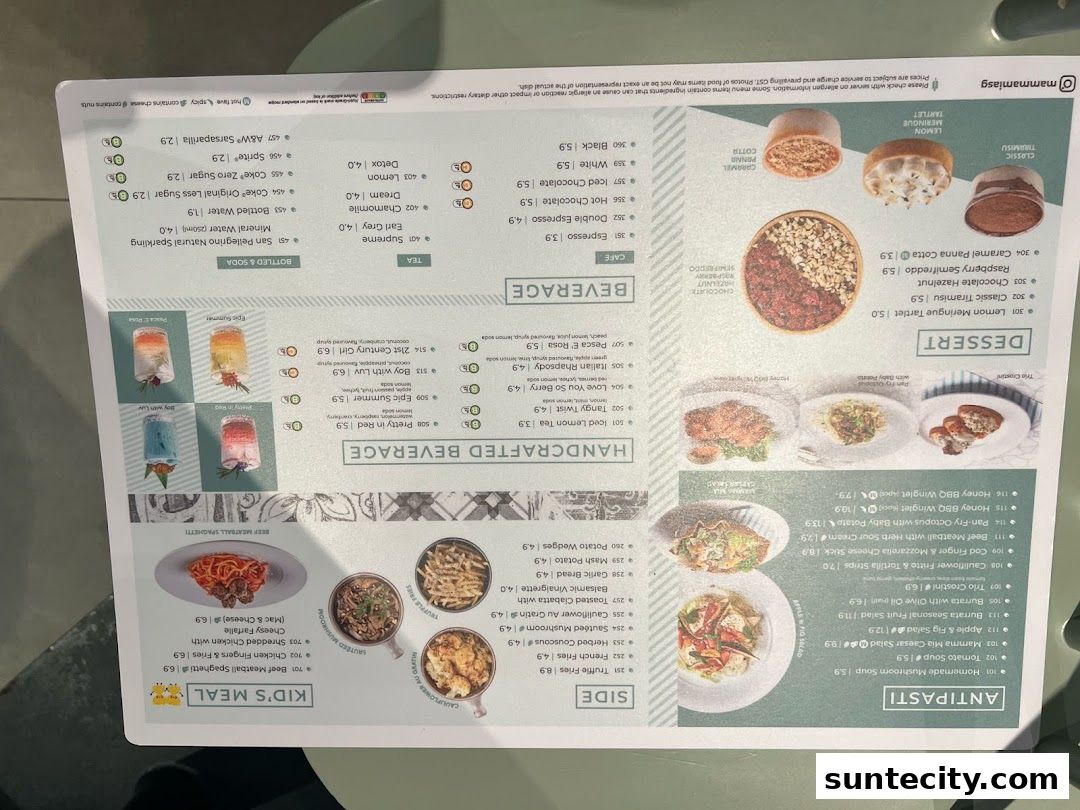 Menu page for Mamma Mia Trattoria E Caffè Suntec City