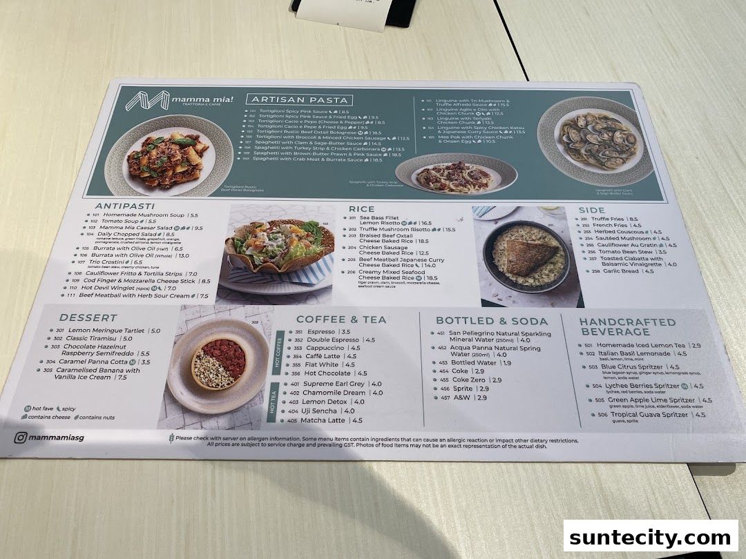 Menu page for Mamma Mia Trattoria E Caffè Suntec City
