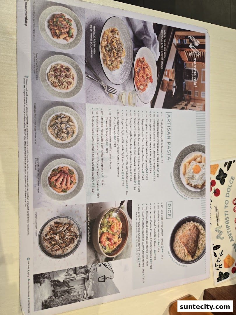 Menu page for Mamma Mia Trattoria E Caffè Suntec City