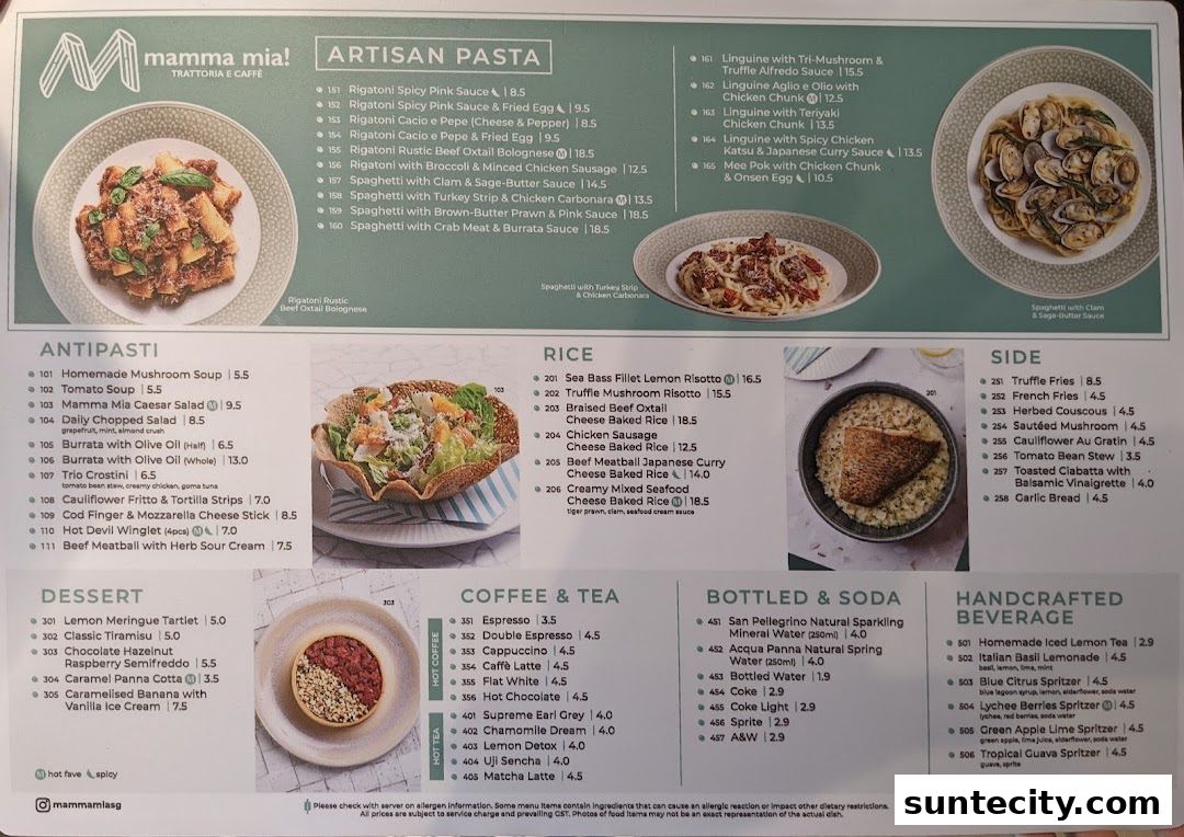 Menu page for Mamma Mia Trattoria E Caffè Suntec City