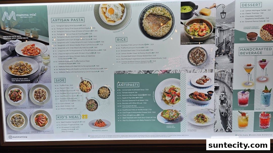 Menu page for Mamma Mia Trattoria E Caffè Suntec City