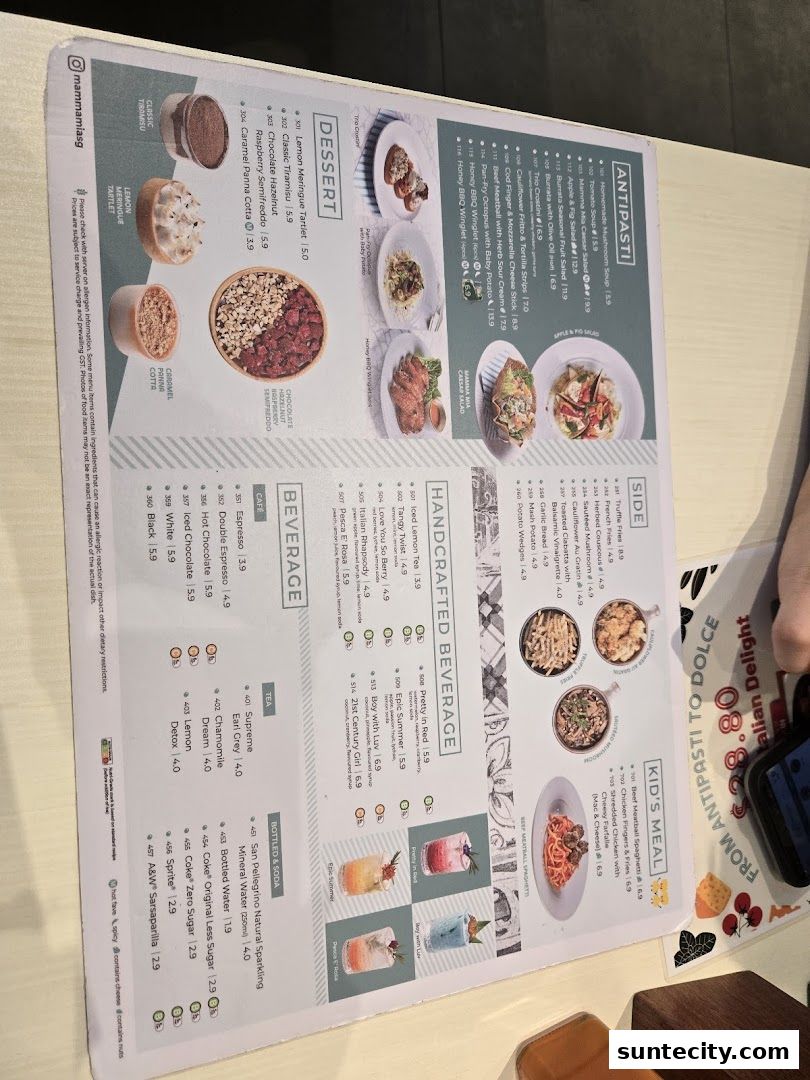 Menu page for Mamma Mia Trattoria E Caffè Suntec City
