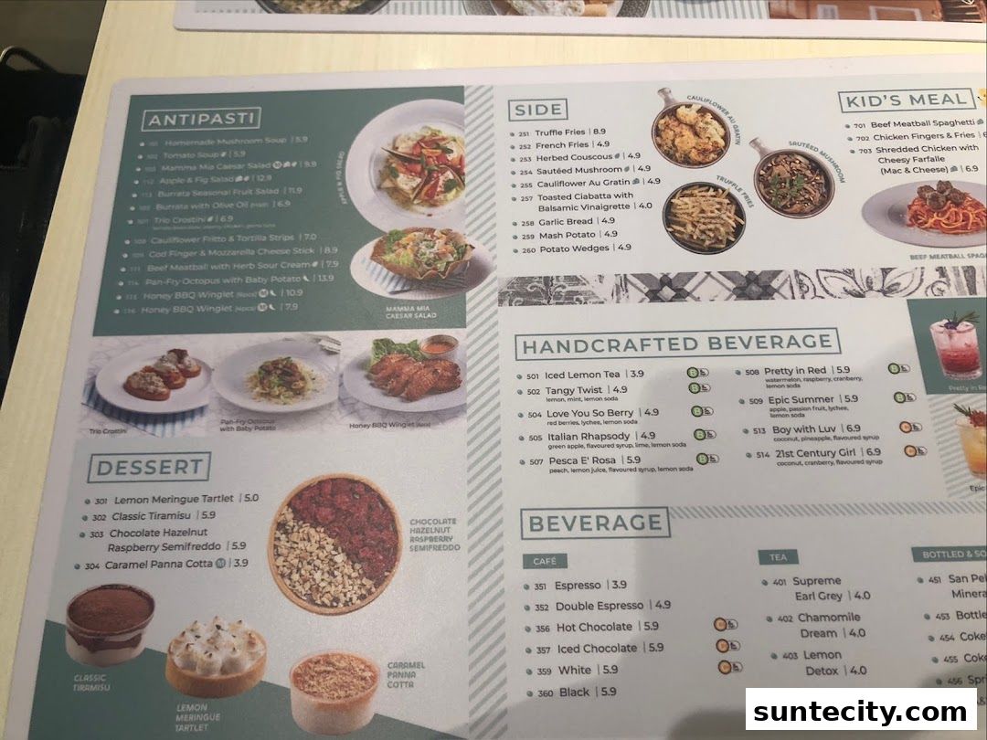 Menu page for Mamma Mia Trattoria E Caffè Suntec City
