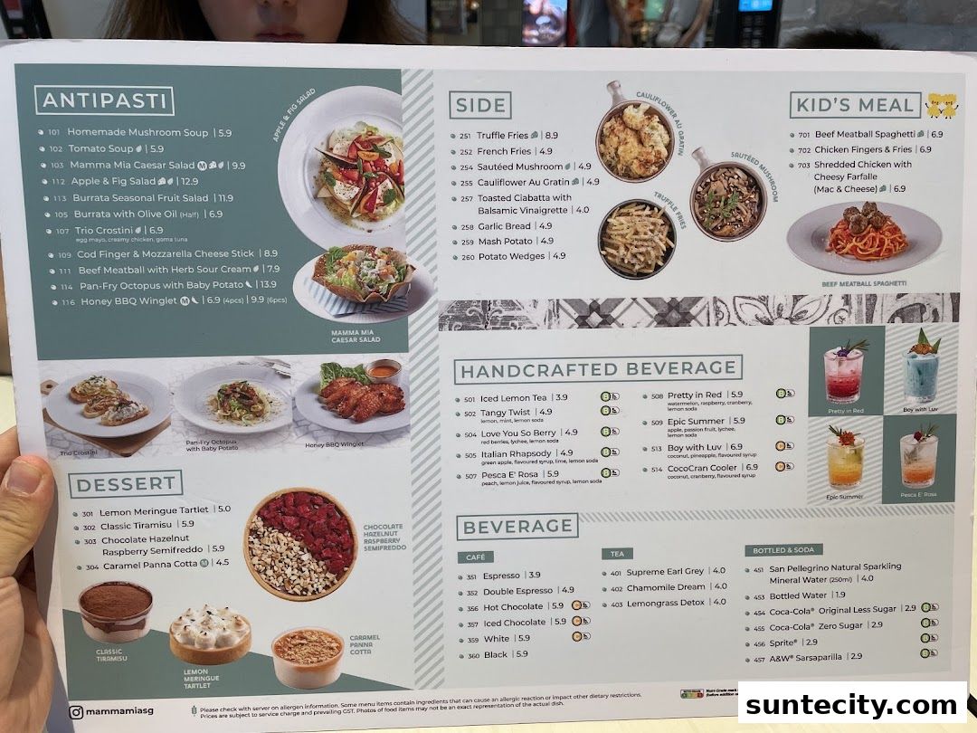 Menu page for Mamma Mia Trattoria E Caffè Suntec City