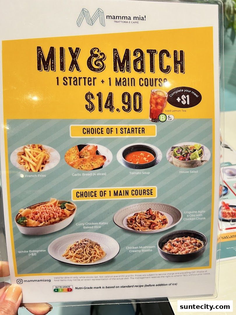 Menu page for Mamma Mia Trattoria E Caffè Suntec City
