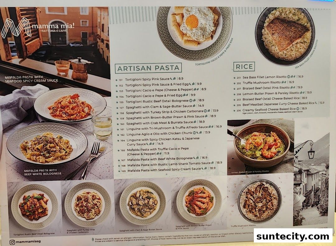 Menu page for Mamma Mia Trattoria E Caffè Suntec City