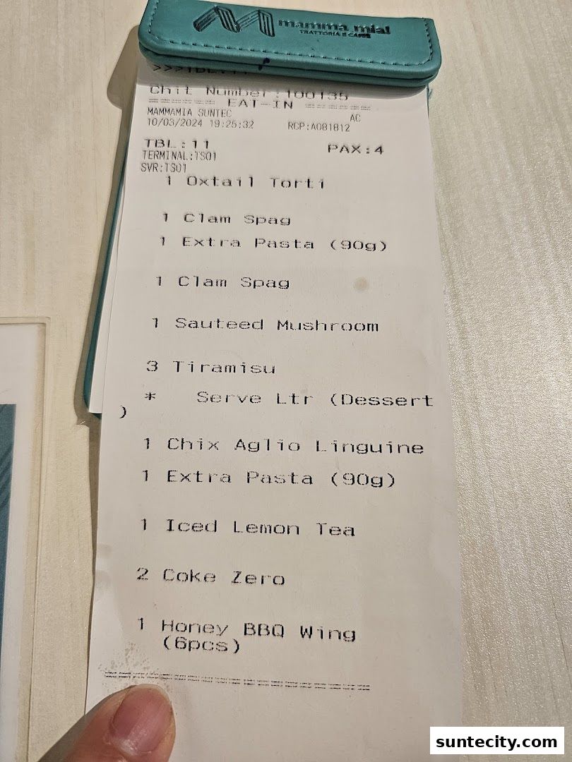 Menu page for Mamma Mia Trattoria E Caffè Suntec City