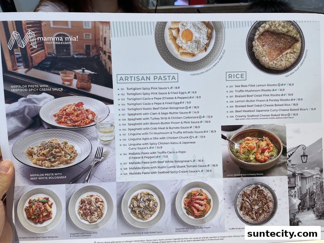 Menu page for Mamma Mia Trattoria E Caffè Suntec City