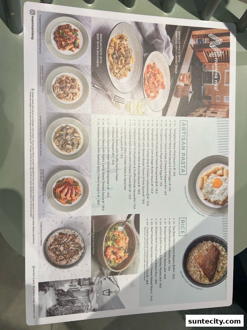 Menu page for Mamma Mia Trattoria E Caffè Suntec City