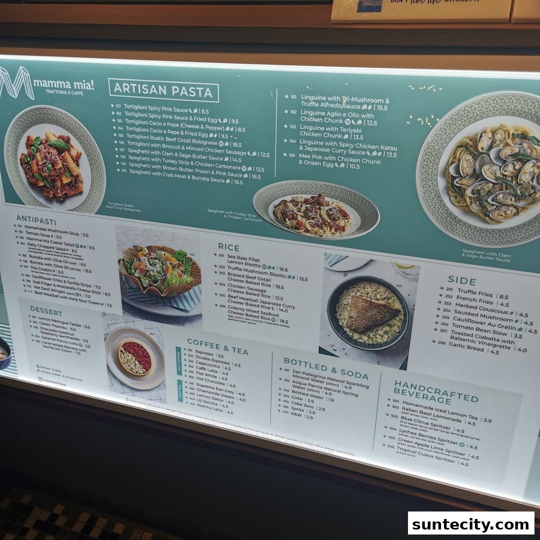 Menu page for Mamma Mia Trattoria E Caffè Suntec City