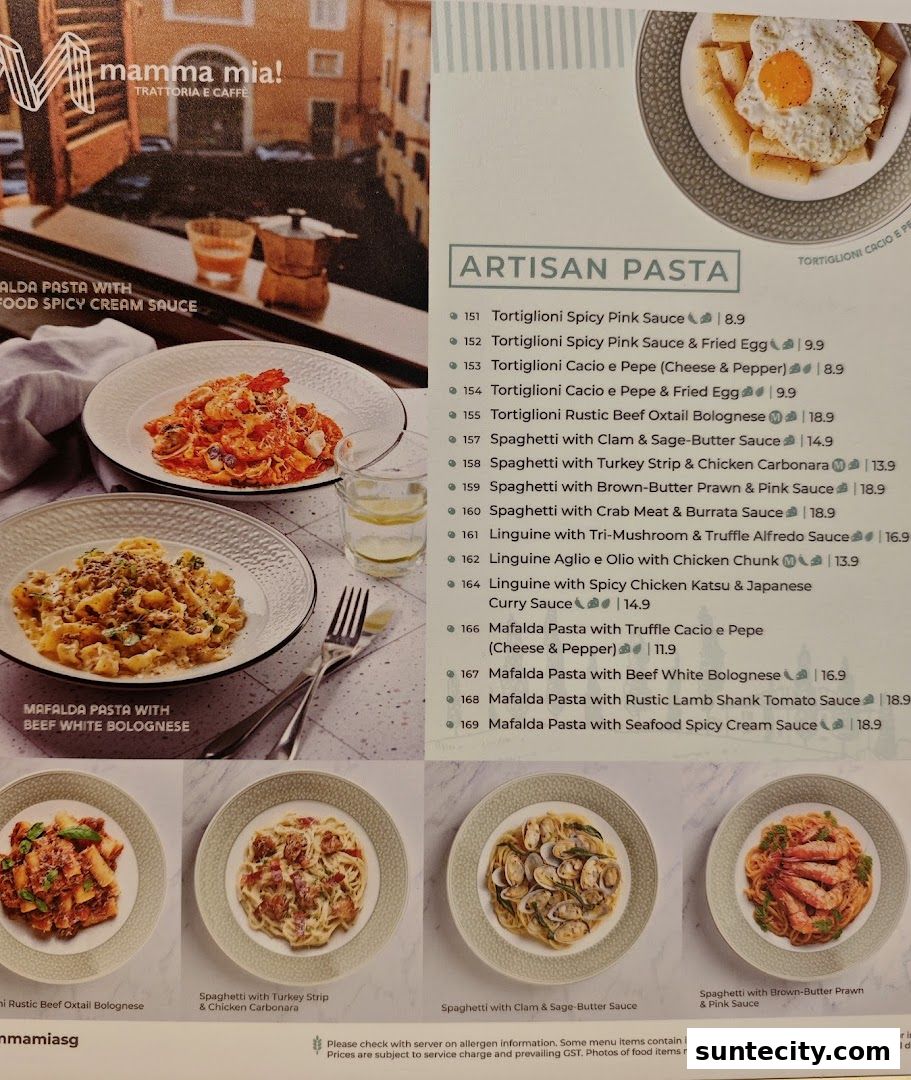 Menu page for Mamma Mia Trattoria E Caffè Suntec City