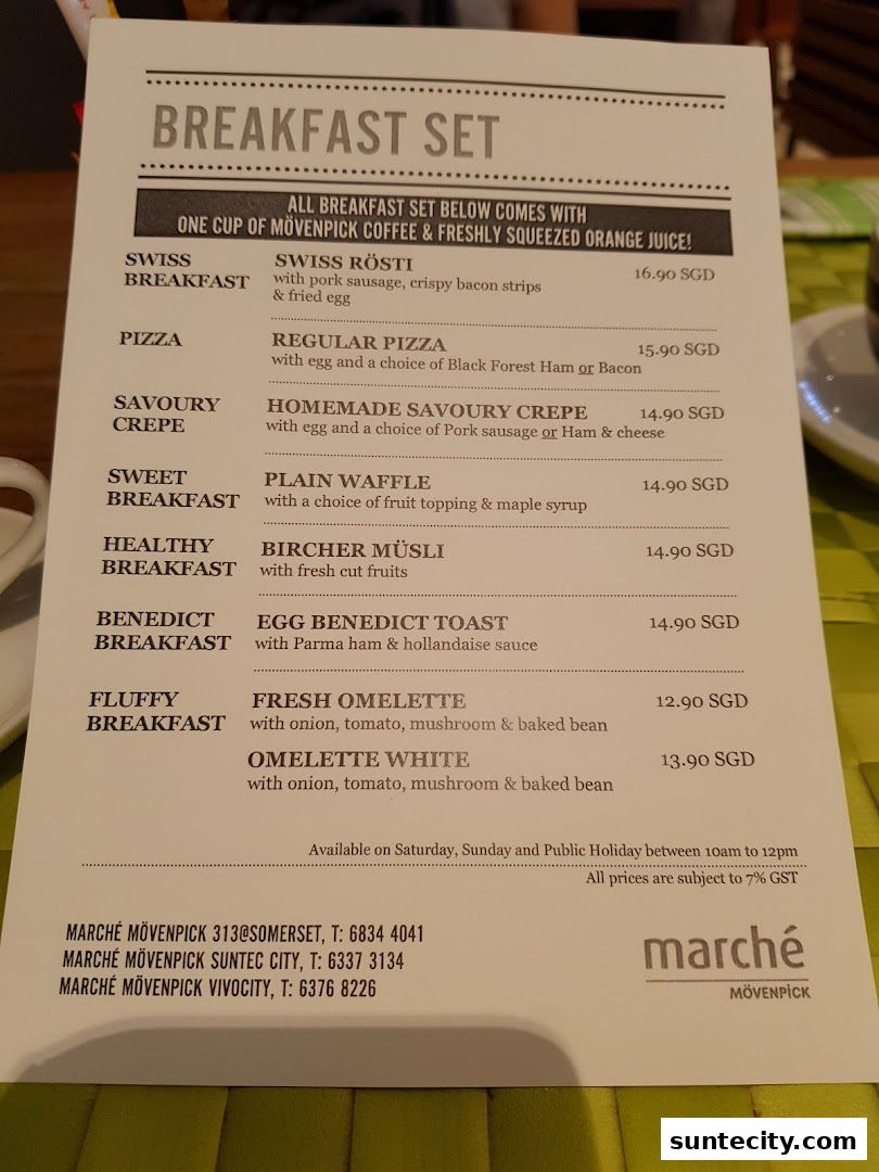 Menu page for Marché Suntec City