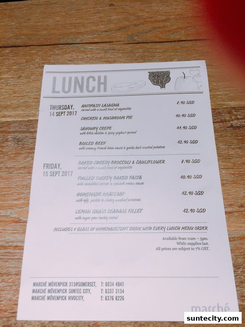 Menu page for Marché Suntec City